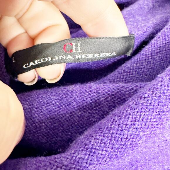 Carolina Herrera Womens Sweater Poncho Wool Cashmere Blend Knit Purple Large - Picture 5 of 6